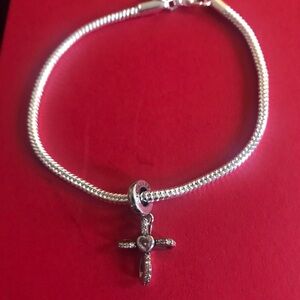 Sterling Silver Charm Bracelet With Cross Pendant
